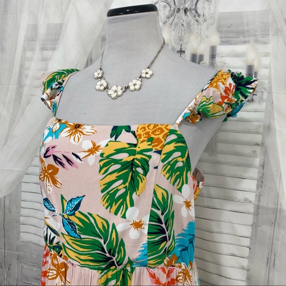 Skies are Blue Size Large Pink Green Floral Elliot Botanical Maxi Dress Hawaiian - Picture 8 of 14